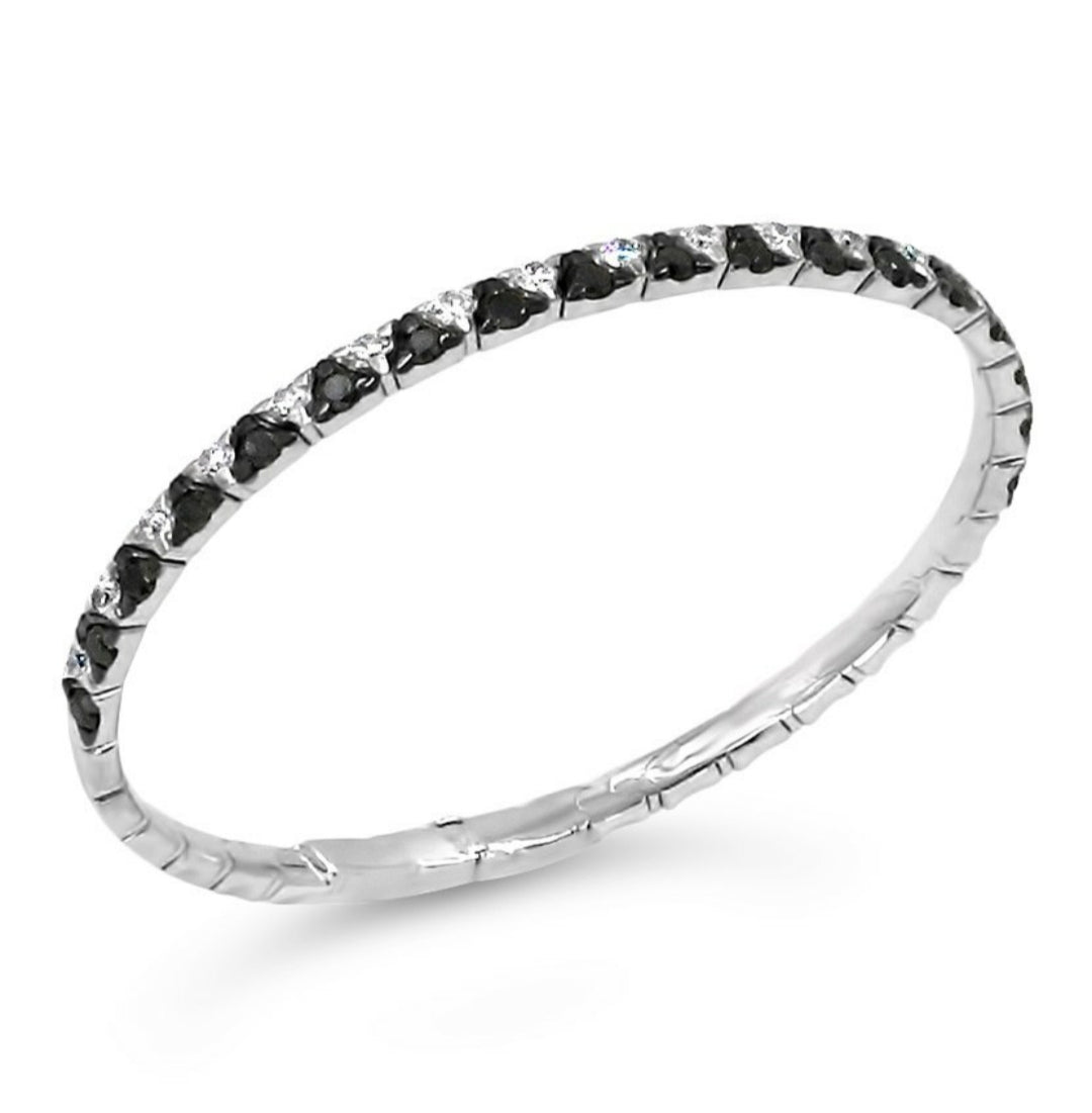 Coil Single Row Black and White Diamond Bangle