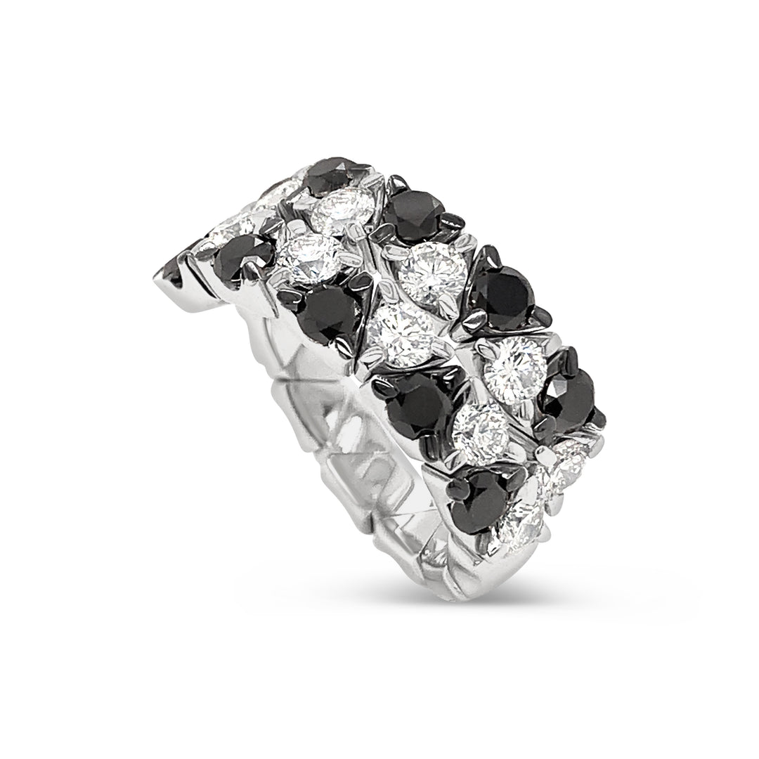 Coil Double Row White and Black Diamond ring