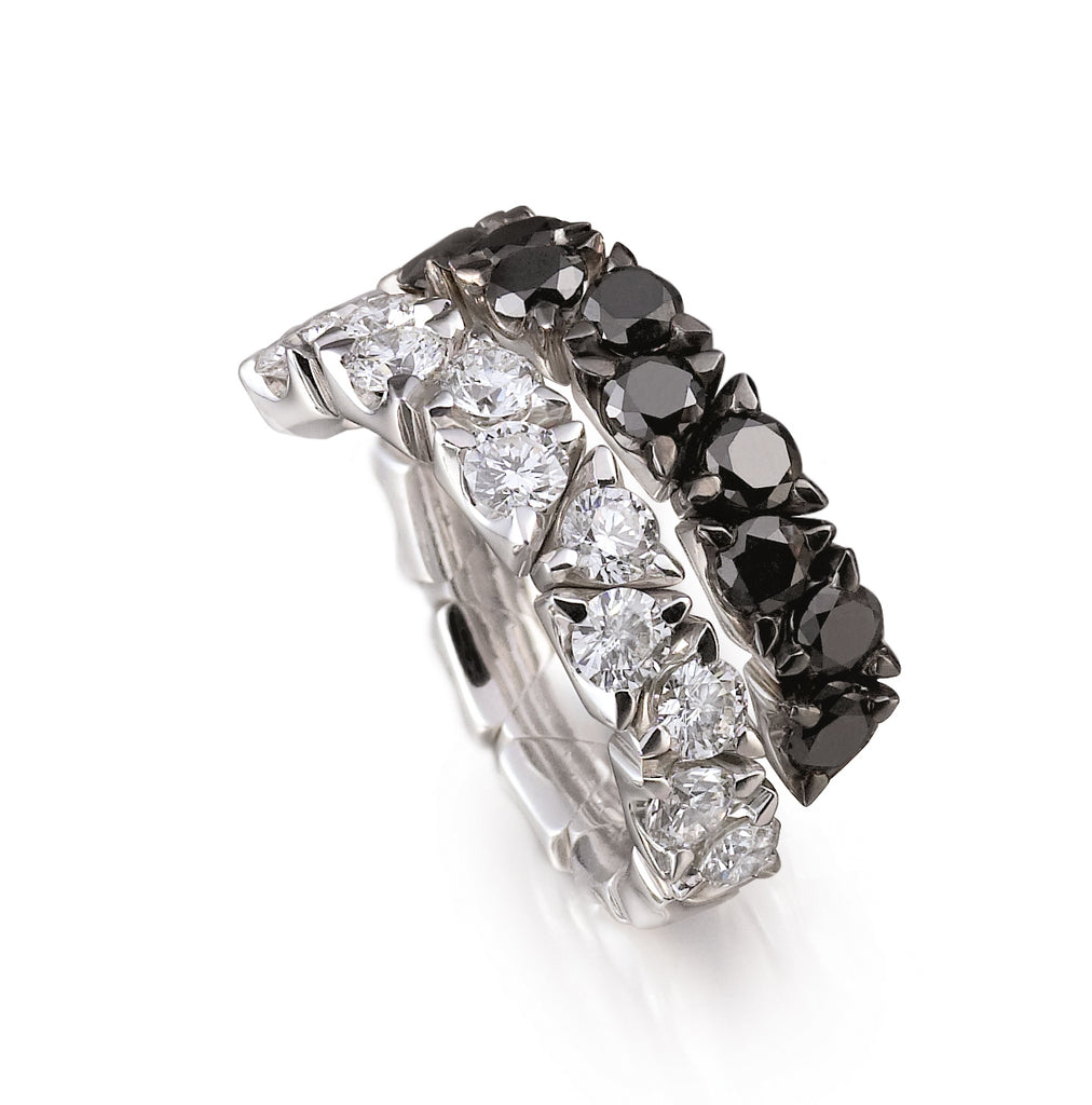 Coil Double Row White and Black Diamond Ring